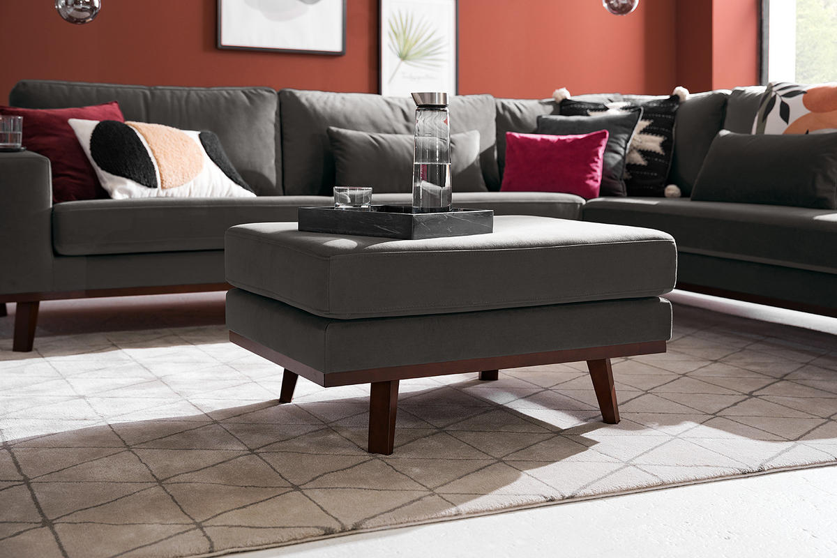 POLSTERHOCKER - Dunkelgrau/Buchefarben, Buchenholz/Textil (85/43/60cm) - home24