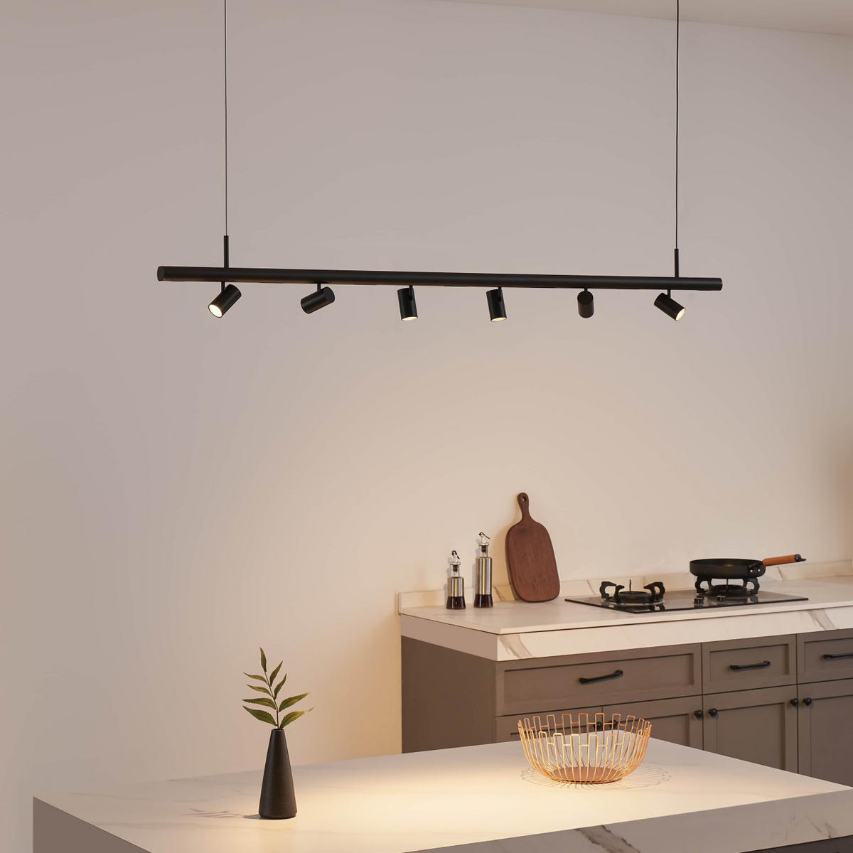 PENDELLEUCHTE MIT SPOTSTRAHLERN Lyne, Schwarz, 125cm - Schwarz, Metall (125/125/8.5cm) - KOSILUM