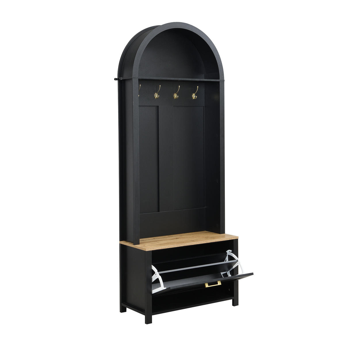 GARDEROBENSCHRANK mit Haken und Schuhfach 75 x 35 x 195 cm MDF Schwarz/Holzfarbe - Schwarz, Holzwerkstoff (35/195/75cm) - Beauniv