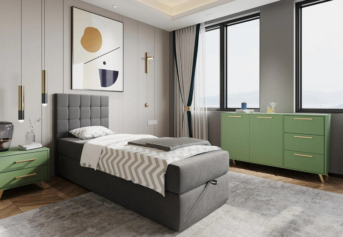 KOMMODE Nancy mit 3 Schubladen und 2 Türen, Sideboard in Farbe:Grün, Schrank in Größe: 140 x 86 x 41 cm - Grün, Holzwerkstoff (140/86/41cm) - Agmat-Furniture