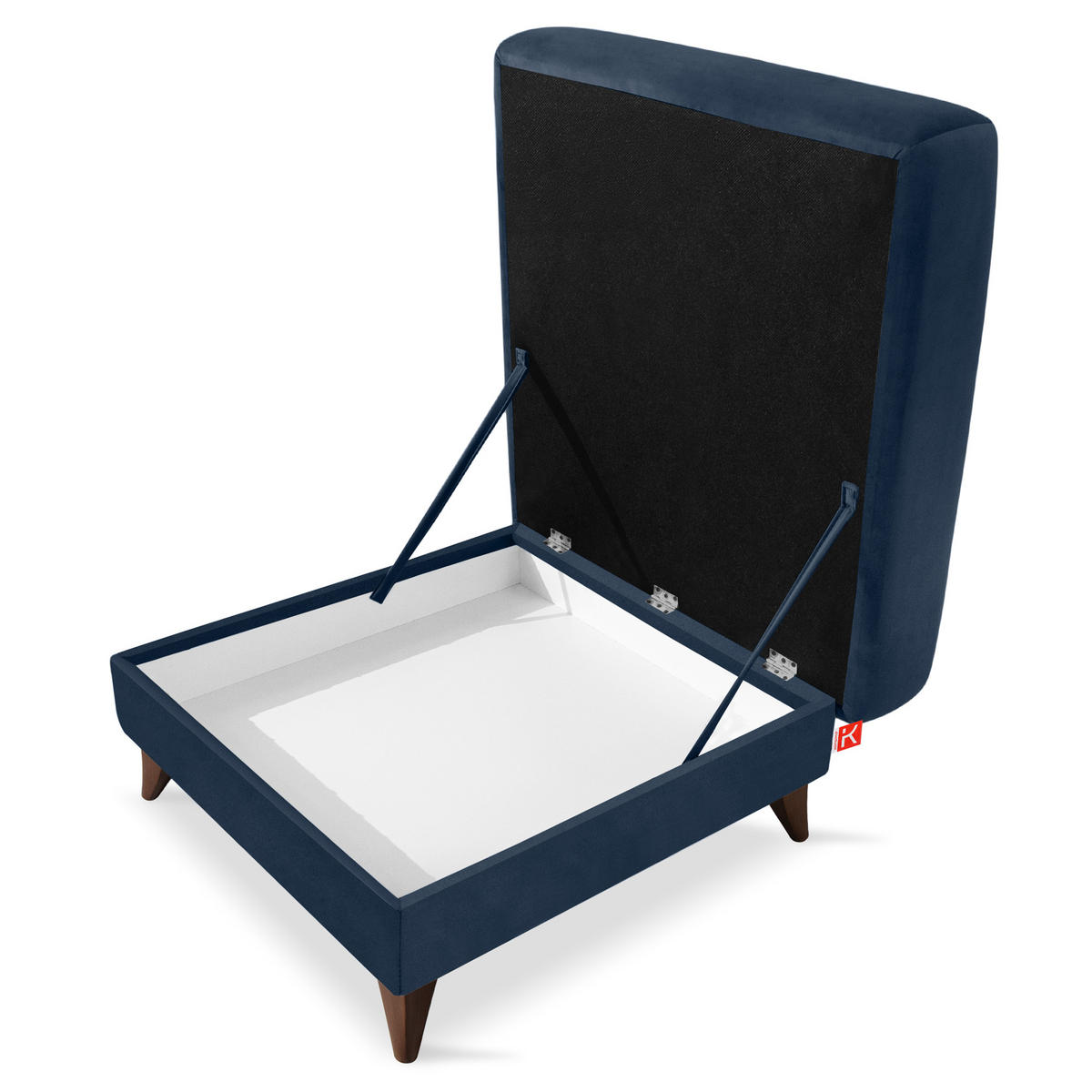 HOCKER GUSTAVO Velours, Dunkelbau - Dunkelblau, Holz/Holzwerkstoff (92/49/92cm) - KONSIMO®