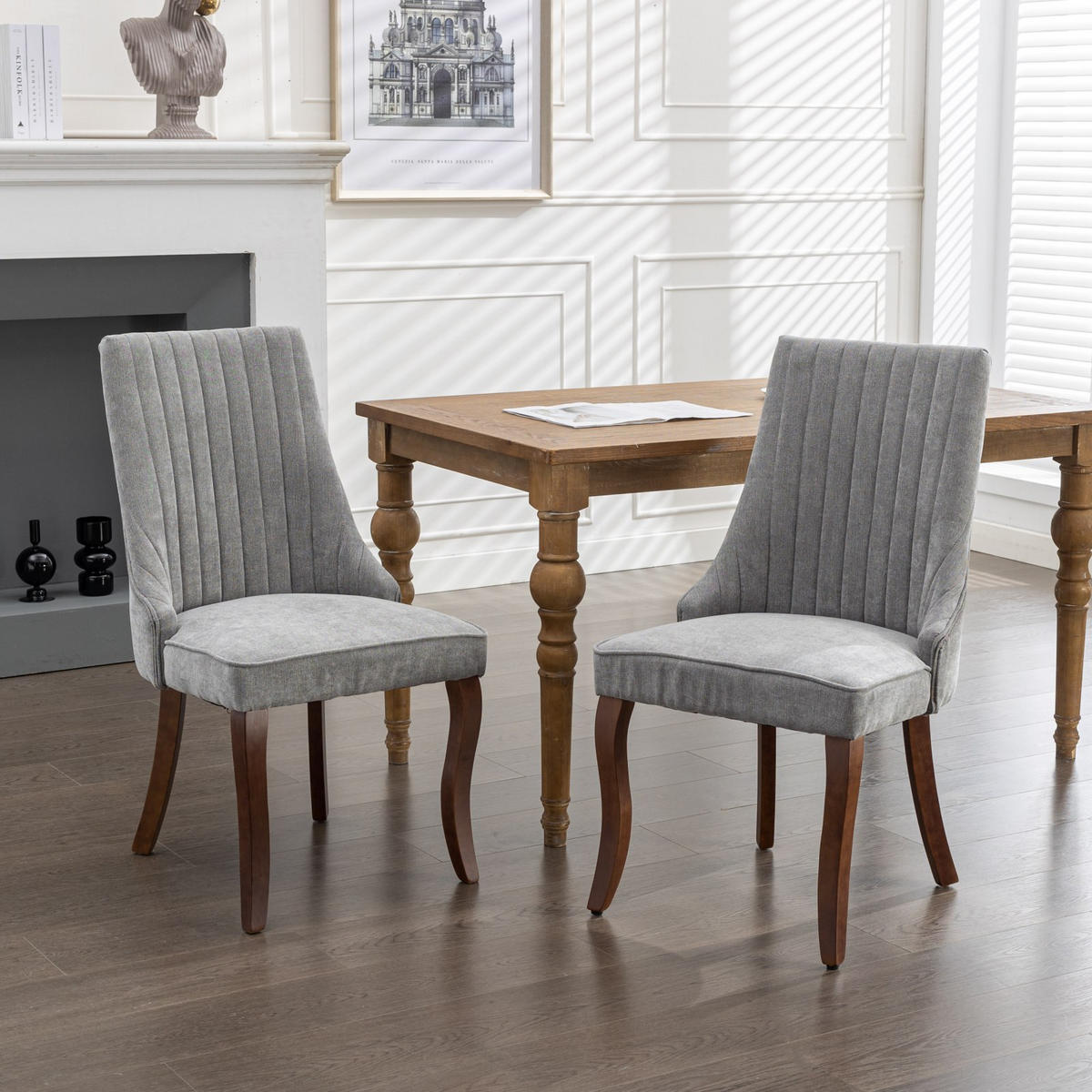 STUHL-SET DE-36306 2 Stück mit geschwungenen Holzbeinen Grau - Grau, Holz (50/95.5/64cm) - ComfortXL