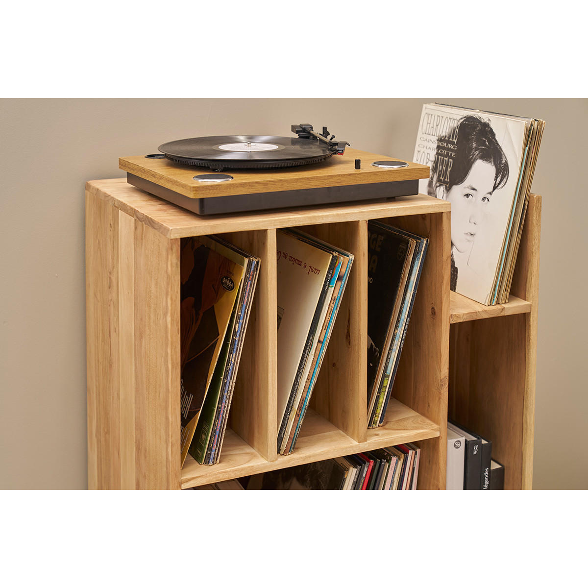 AUFBEWAHRUNGSSCHRANK Vinyl Massiv Akazienholz VIRGILE - Eukalyptusholzfarben, Holz (45/95/65cm) - Miliboo