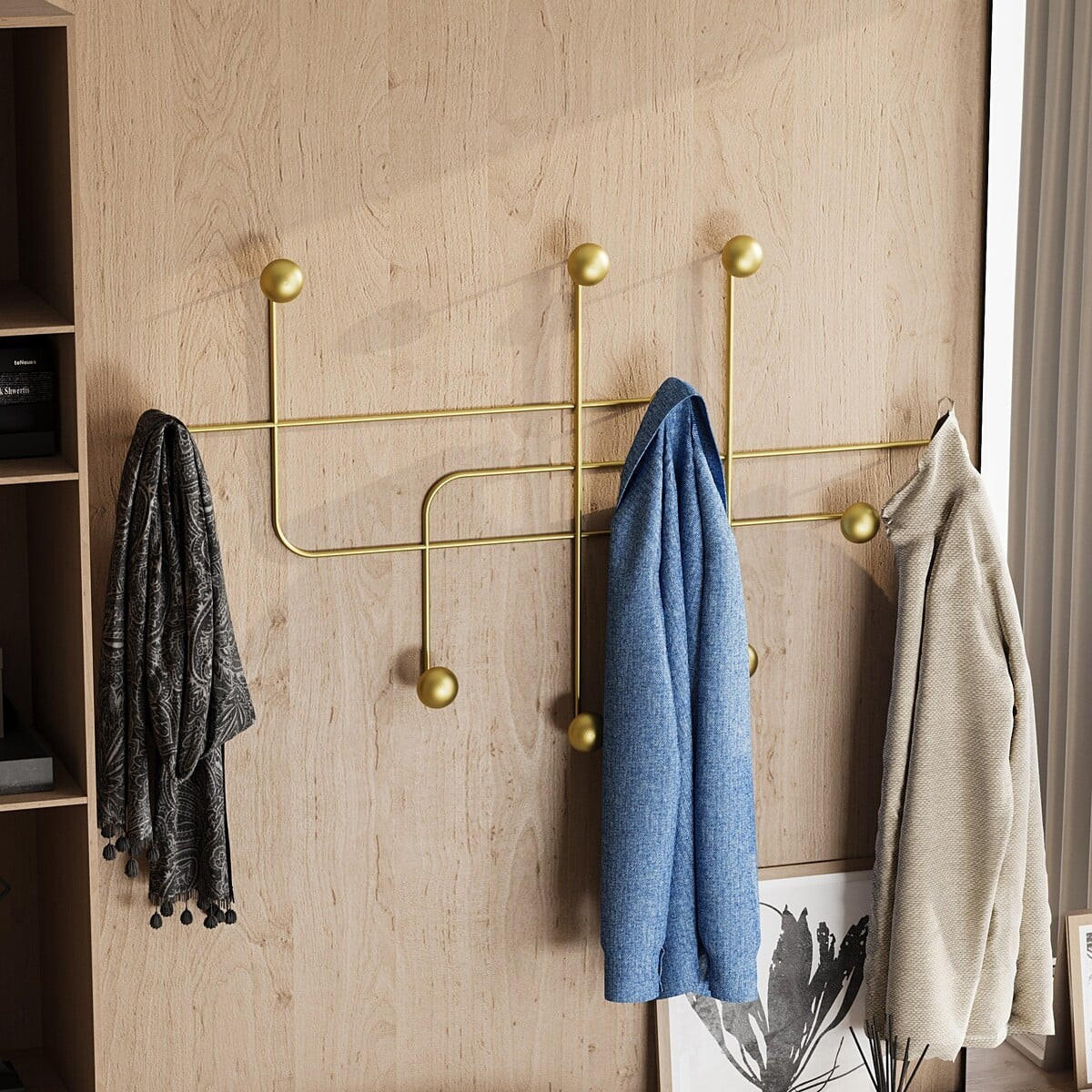 WANDGARDEROBE mit 9 Haken aus goldfarbenem Metall 107/10/64 cm - Goldfarben, Metall (10/64/10cm) - Calicosy
