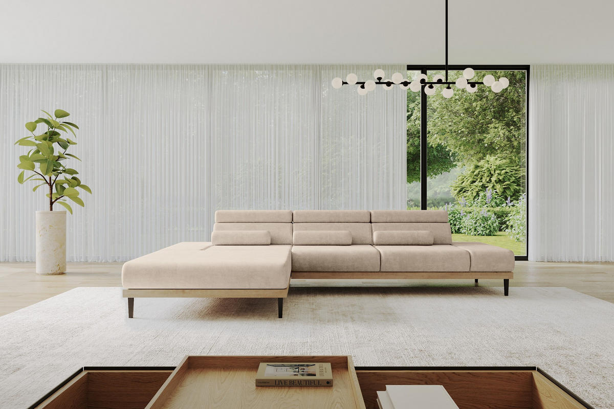 ELEKTRISCHES ECKSOFA Links MONA 316x205x85 Beige Velours - Sahara, Holzwerkstoff/Textil (316/205cm) - ALTDECOR