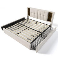 POLSTERBETT mit Matratze 160/200 cm mit kabellosem Laden, USB-C, 4 Schubladen und Matratze, Samt, Beige - Beige, Textil (160/200cm) - Redom