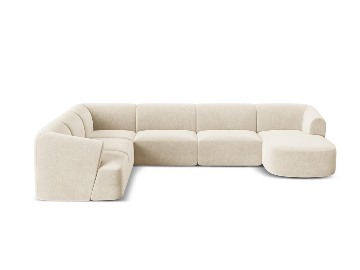 MODULARES-PANORAMASOFA links Campi aus Samt leichtes beige 7 Sitzplätze - Creme, Textil (255/70/330cm) - Cosmopolitan Design