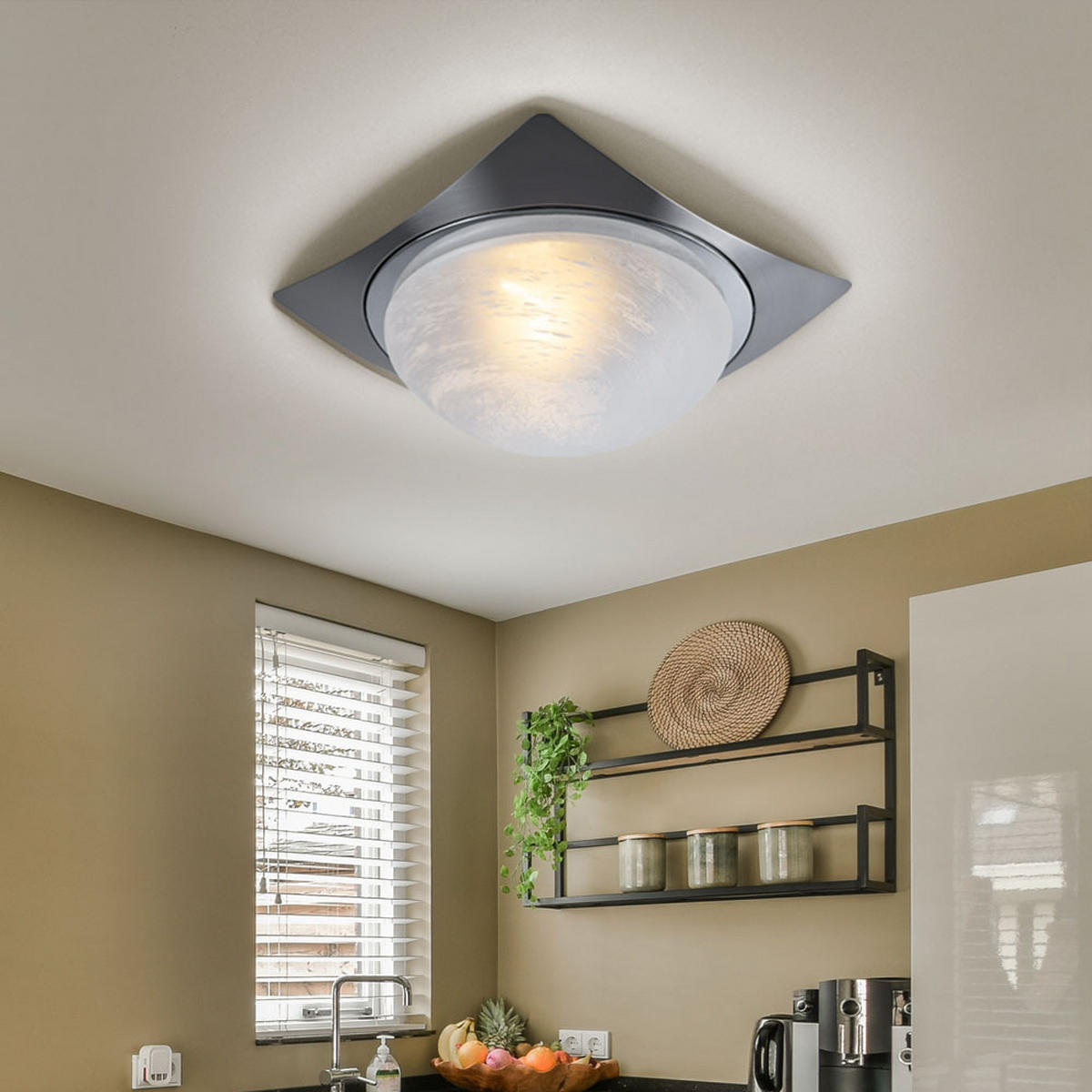 DECKENLEUCHTE Alabaster Schwarz gebürstet - Schwarz, Metall (26/26/26cm) - Esto