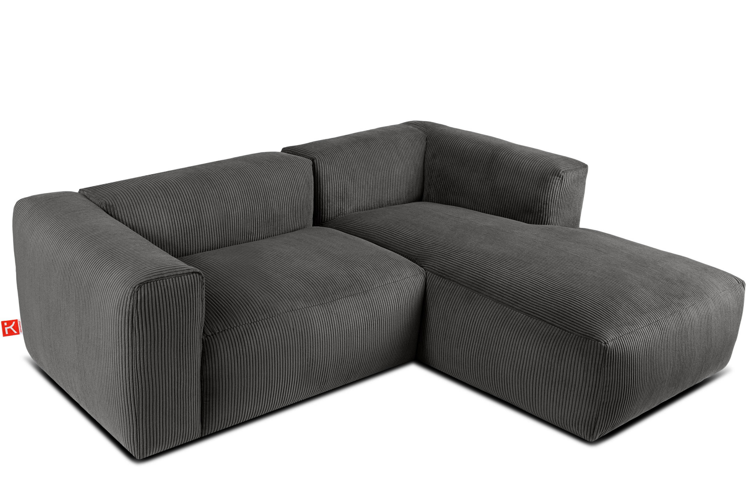 ECKMODULSOFA-RECHTS BUFFO 3/4 Sitzer mit extrem weicher Sitzfläche, Kordstoff, grau - Grau, Textil (237/180cm) - KONSIMO®
