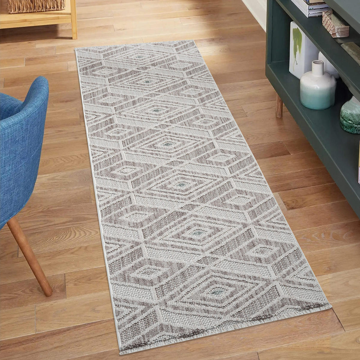 KURZFLOR-TEPPICH Lindo 8875 Grün 80x300 cm - Beige/Grün, Textil (80/300cm) - carpet city