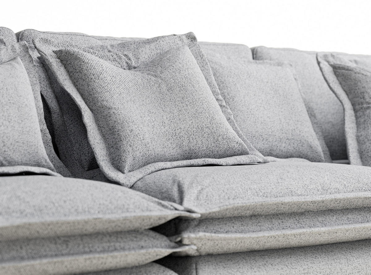 6-SITZER SOFA Amalfi Hellgrau Webstoff - Hellgrau/Schwarz, Holz/Holzwerkstoff (338/90/119cm) - Maison de Reve