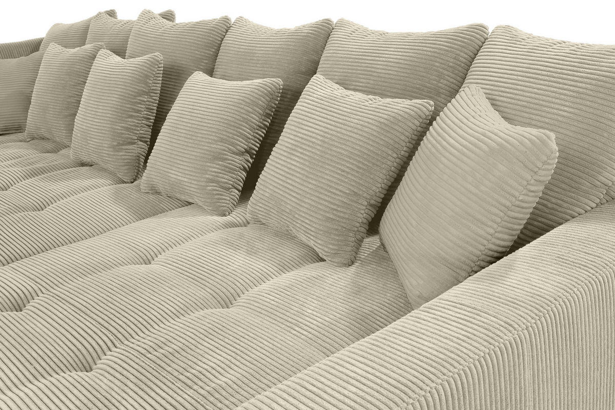 ECKSOFA mit dekorativen Steppungen und Rutschenlehne, seitenverkehrt montierbar B326/T213/H91 cm, Cord Beige Grau / 15223 - Greige/Beige, Textil/Metall (326/213cm) - luma-home