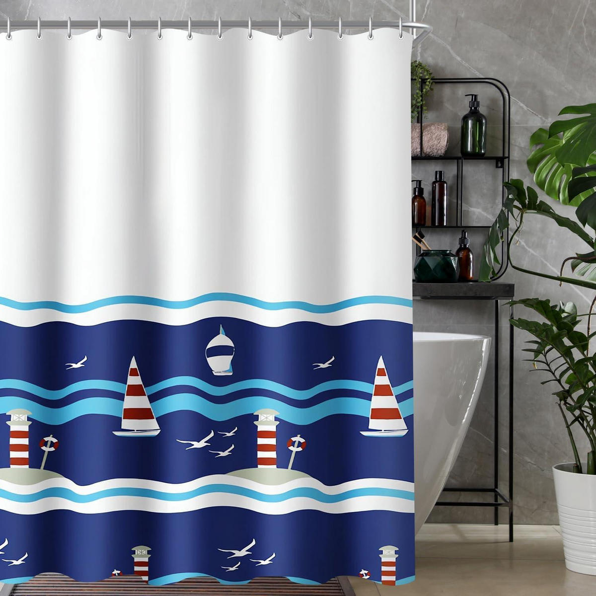 DUSCHVORHANG Blaues Segel 150 x 180 cm - Blau, Textil (150/180cm)
