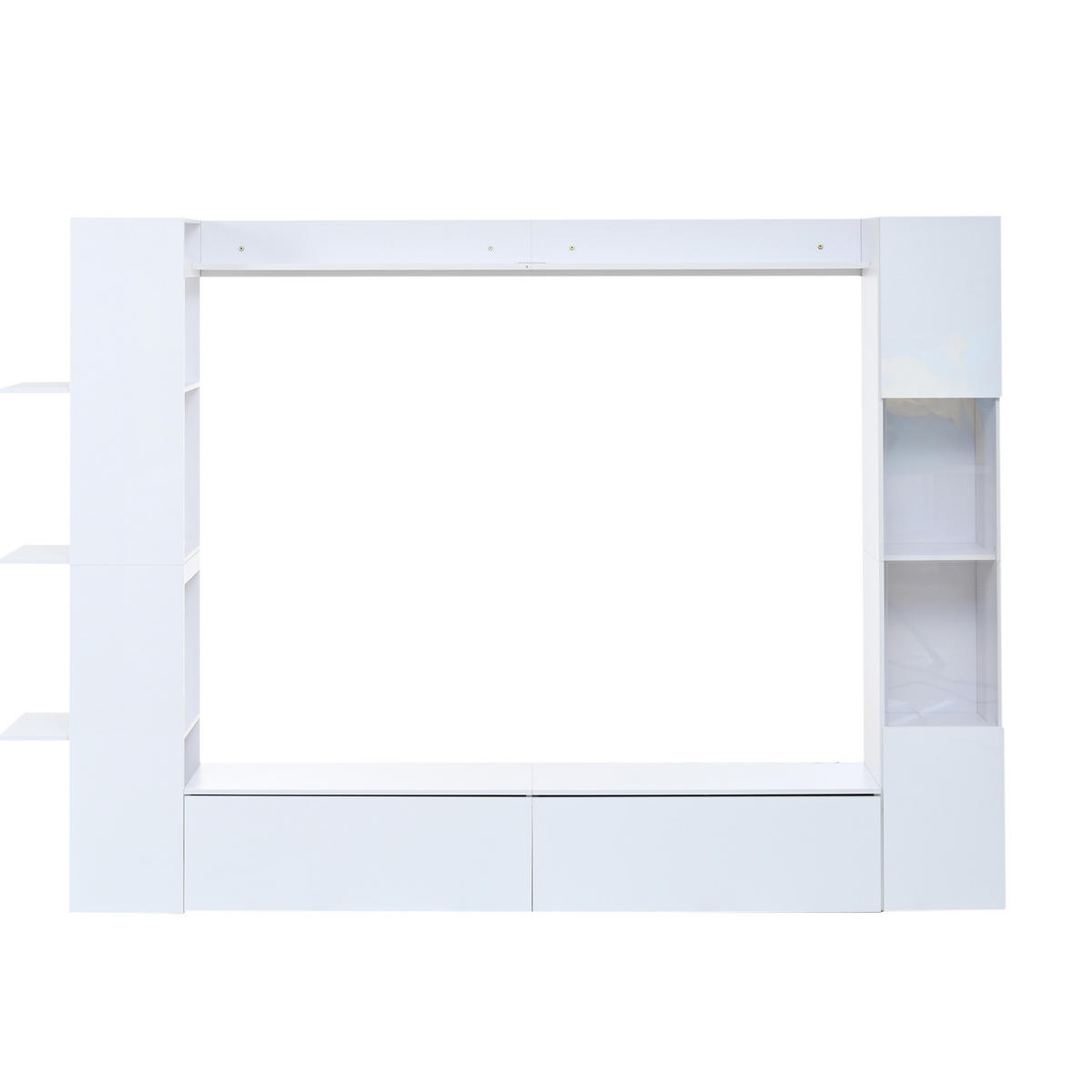 WOHNWAND 4-teilig TV Schrank Vitrine Stauraum Weiß - Weiß, Holzwerkstoff (245/170/30cm) - FLIEKS