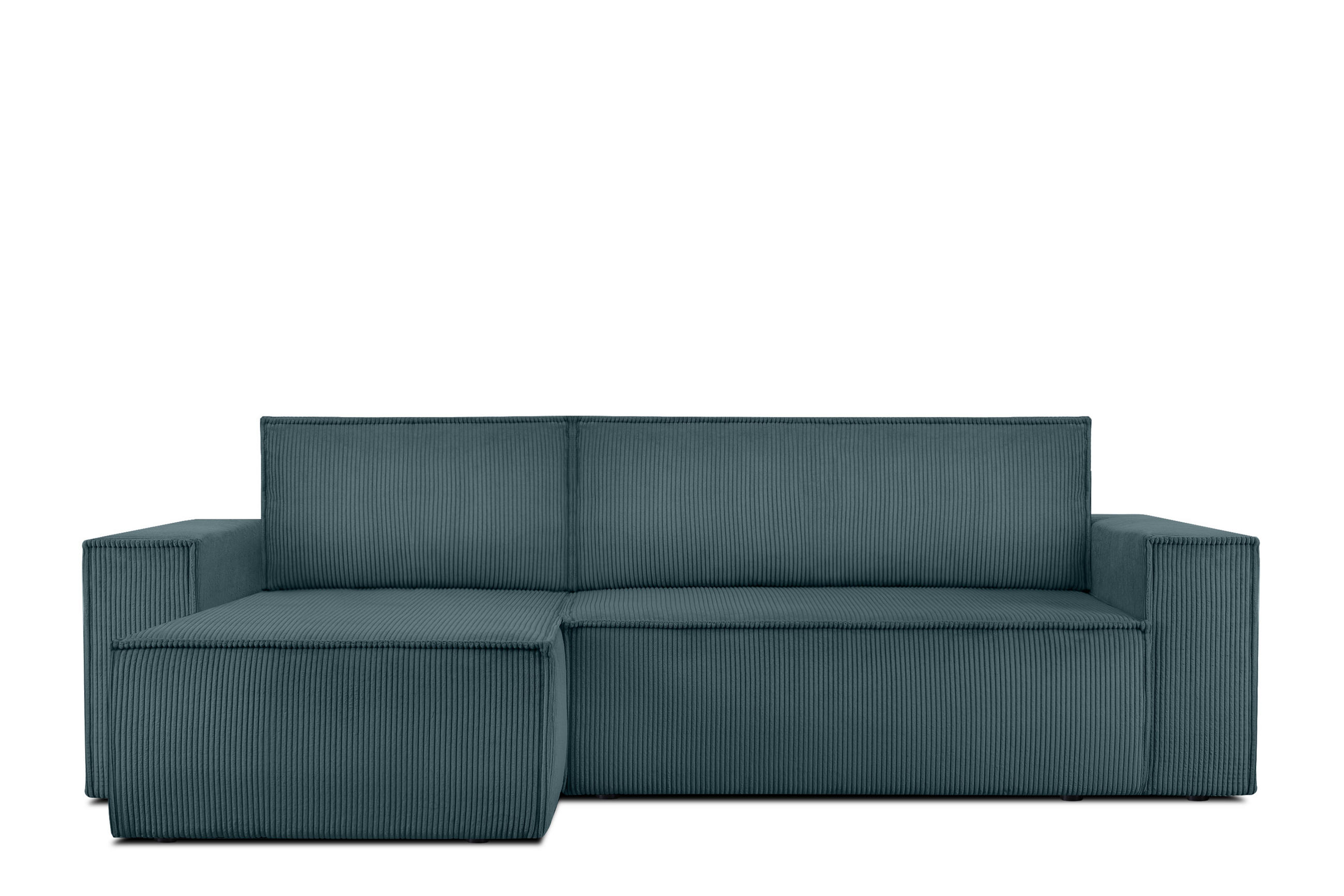 ECKSOFA-LINKS/RECHTS NAPI Schlaffunktion mit Cordbezug, Blau - Blau/Schwarz, Textil (262/148cm) - KONSIMO®