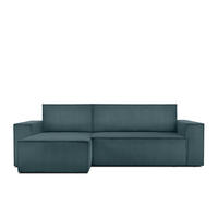 ECKSOFA-LINKS/RECHTS NAPI Schlaffunktion mit Cordbezug, Blau - Blau/Schwarz, Textil (262/148cm) - KONSIMO®