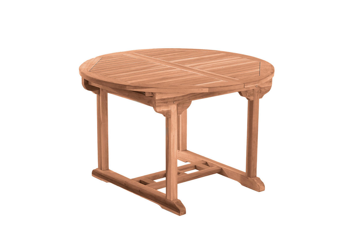 GARTENTISCH Teaka mit Schmetterlingsauszug, 120 cm, rund,Teakholz, auf 170 cm ausziehbar - Naturfarben, Holz (120/120/75cm) - TPFGarden