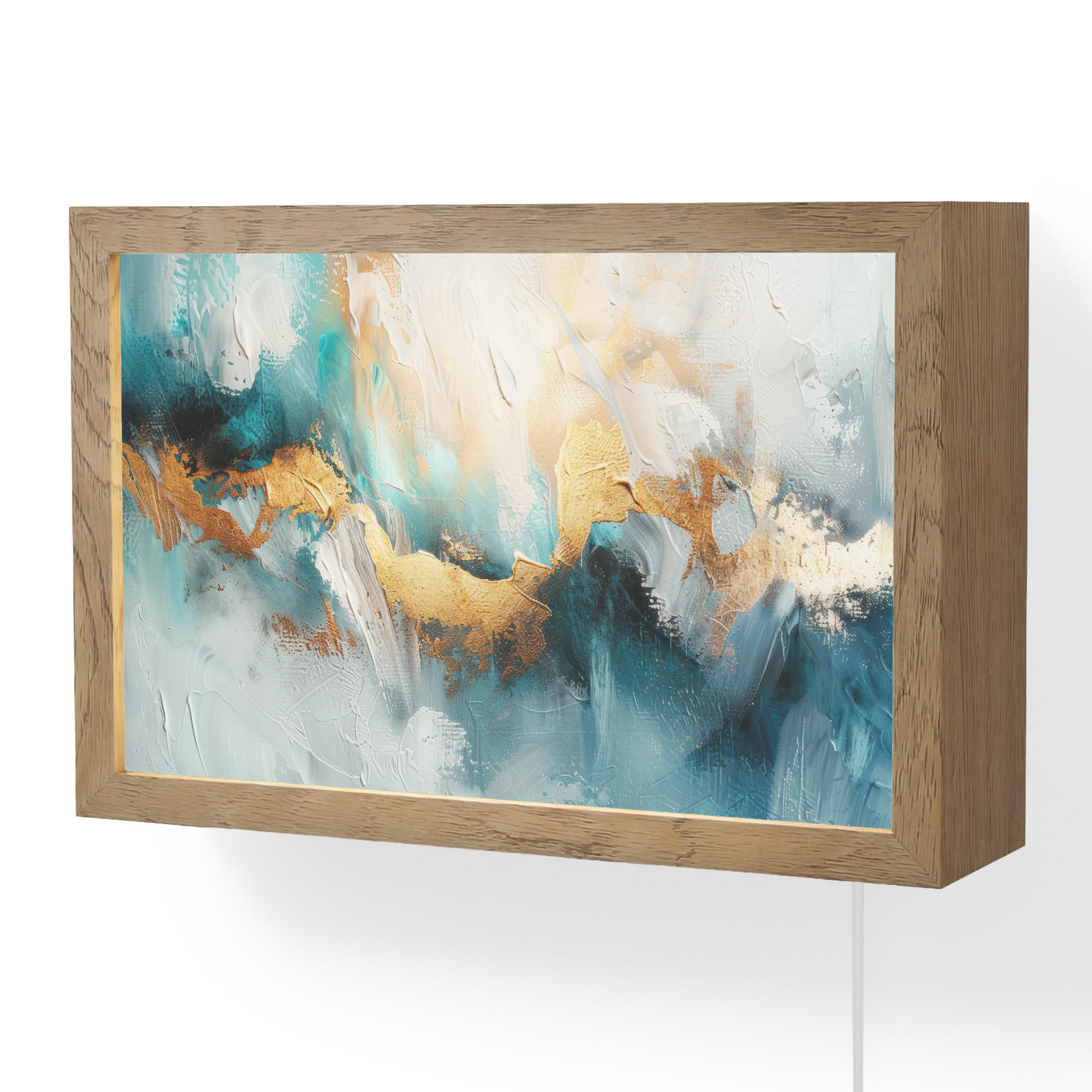 WANDLEUCHTE Abstrakt - Kunst - Gold - Blau 30x20 cm - Türkis, Holzwerkstoff (30/20/8cm) - OnlyWow