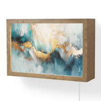 NÁSTĚNNÁ LAMPA Abstraktní - umění - zlatá - modrá 30x20 cm - tyrkysová, kompozitní dřevo (30/20/8cm) - OnlyWow
