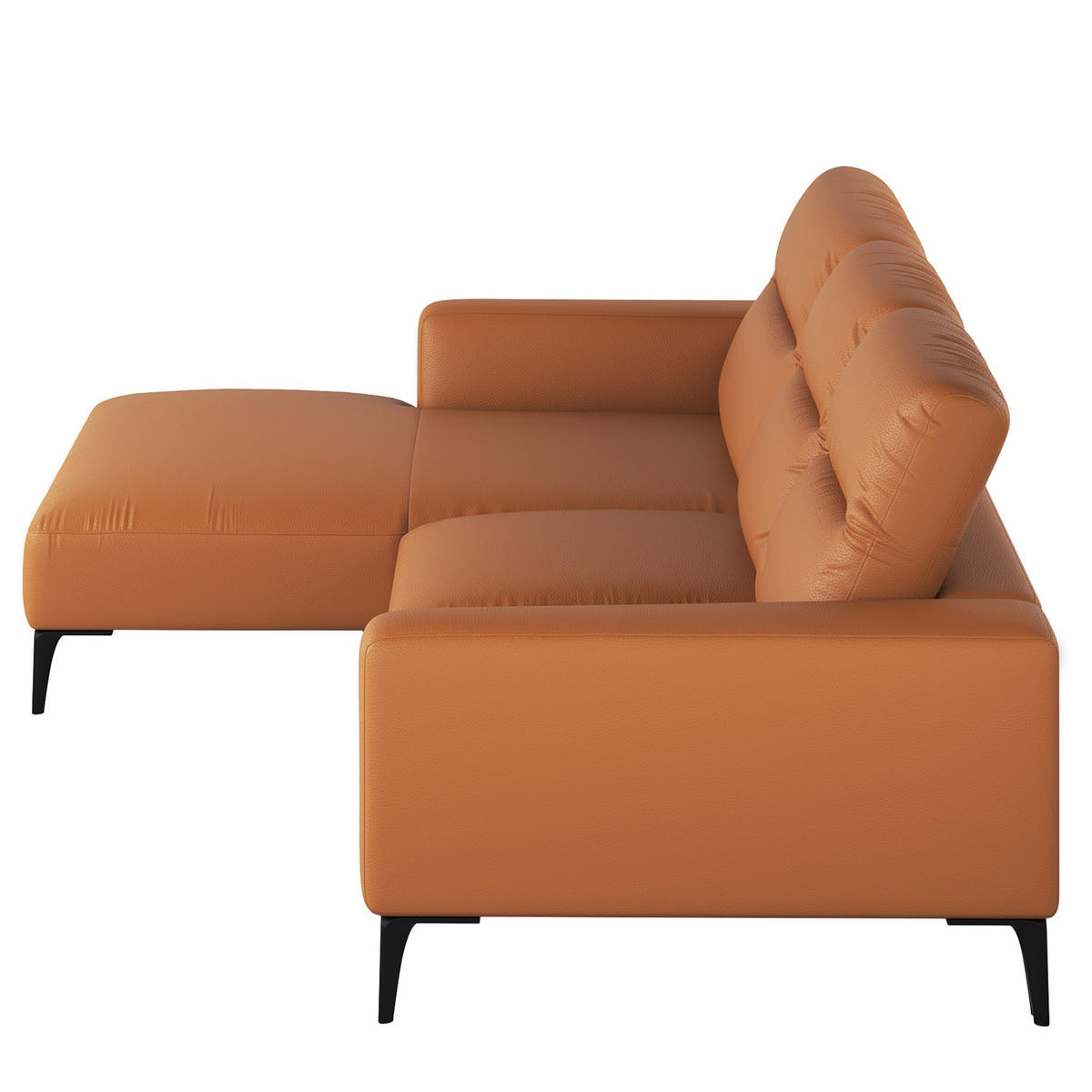 ECKSOFA mit Longchair - Cognac/Schwarz, Leder/Metall (265/180cm) - home24