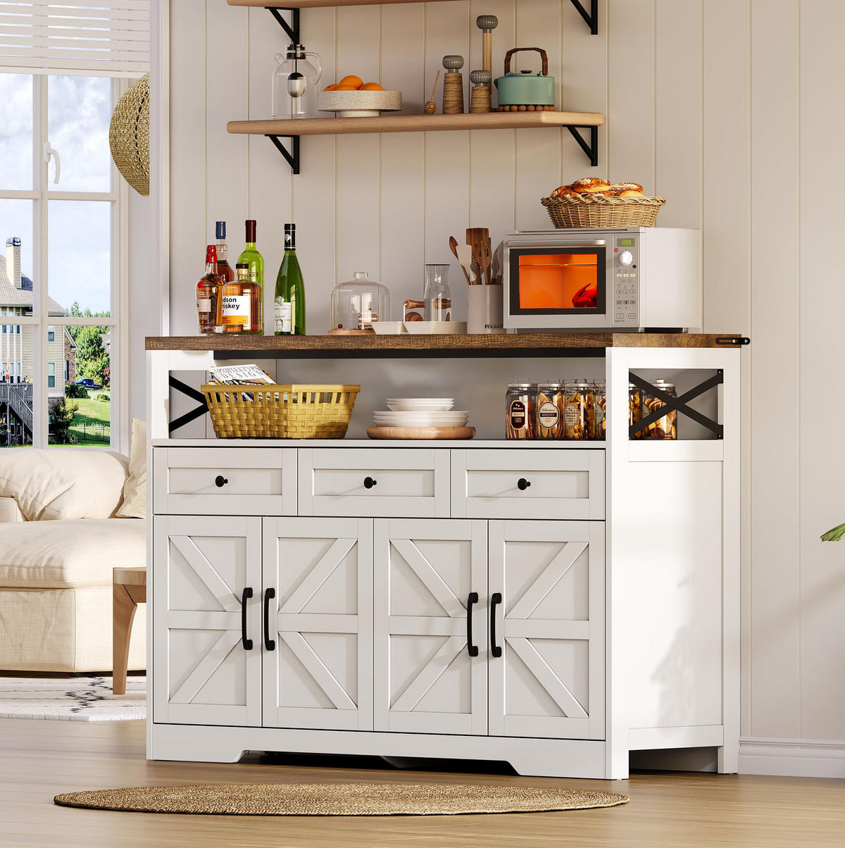BUFFET-ANRICHTE mit Stauraum 140 x 35 x 95 cm MDF Brown/White - Braun, Holzwerkstoff (35/95/140cm) - Meubliv