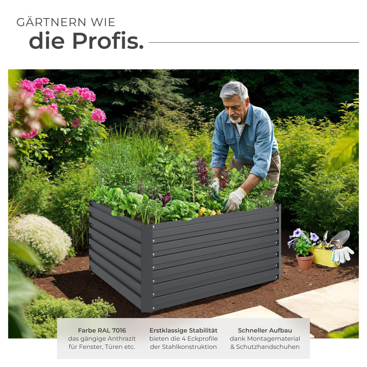 HOCHBEET Blomma,120 x 100 x 56 cm,anthrazit - Anthrazit, Metall (120/56/100cm) - tectake
