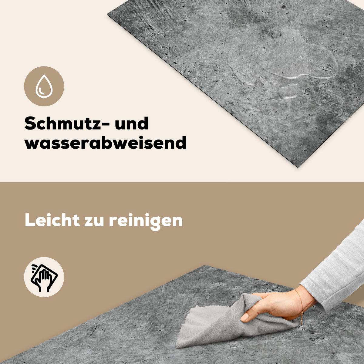 HERDABDECKPLATTE Beton - Schiefer - Grau -Betonstruktur Ceranfeldabdeckung 78x52 cm - Grau, Kunststoff (78/52/0.2cm) - MuchoWow