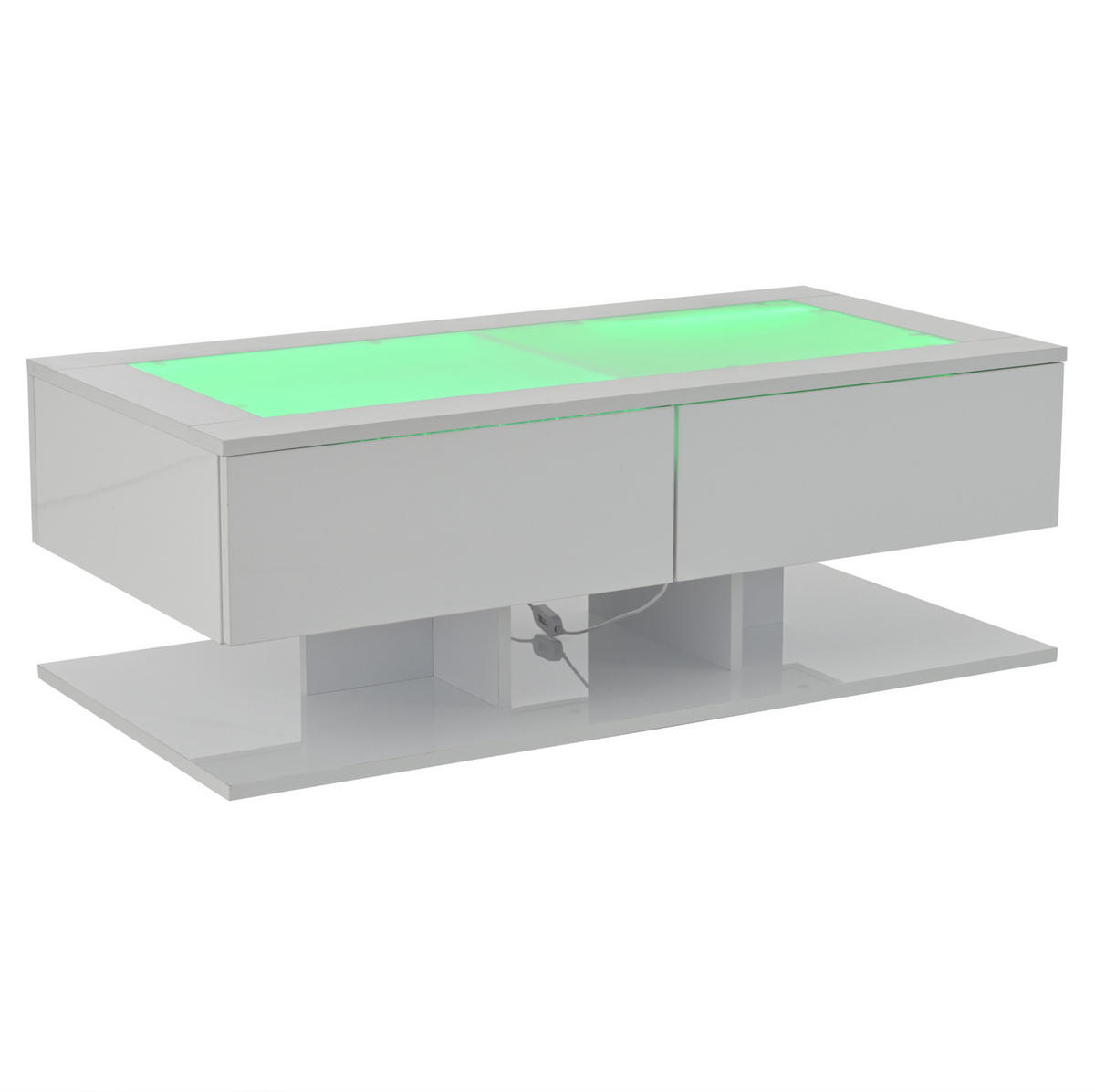 COUCHTISCH 100/50/35 cm in Weiß mit 2 Schubladen und LED-Beleuchtung - Weiß, Holzwerkstoff (100/50/35cm) - Flora Grace