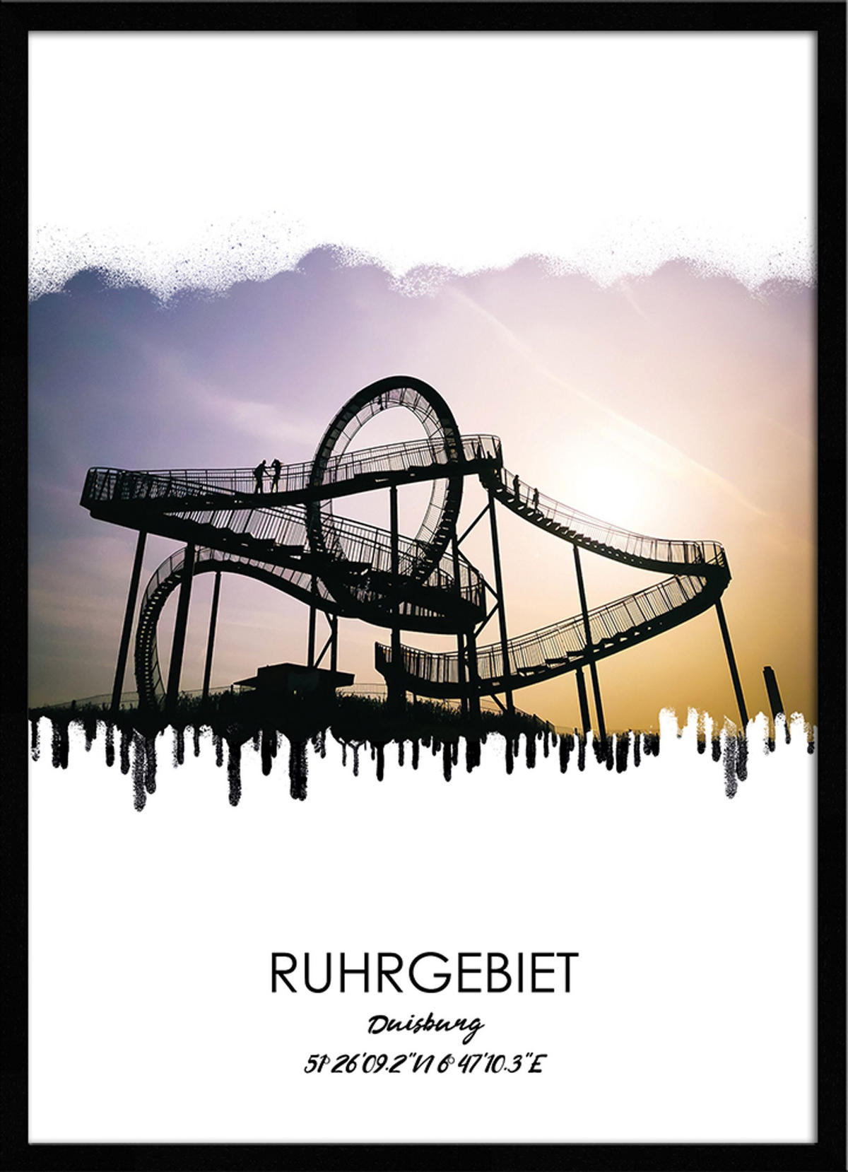 POSTER mit Rahmen 50x70 cm Ruhrgebiet Duisburg - Gelb, Holz (51/71cm) - artissimo