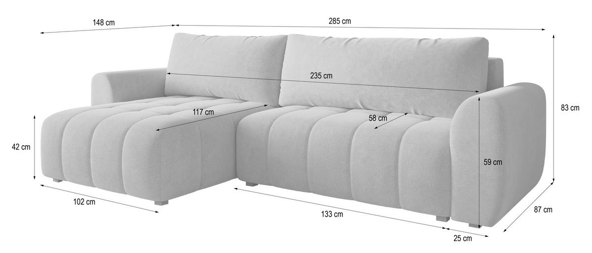 ECKSOFA MODARO CL Blau Samtstoff mit Schlaffunktion - Blau, Holzwerkstoff/Textil (285/148cm) - MASSENO