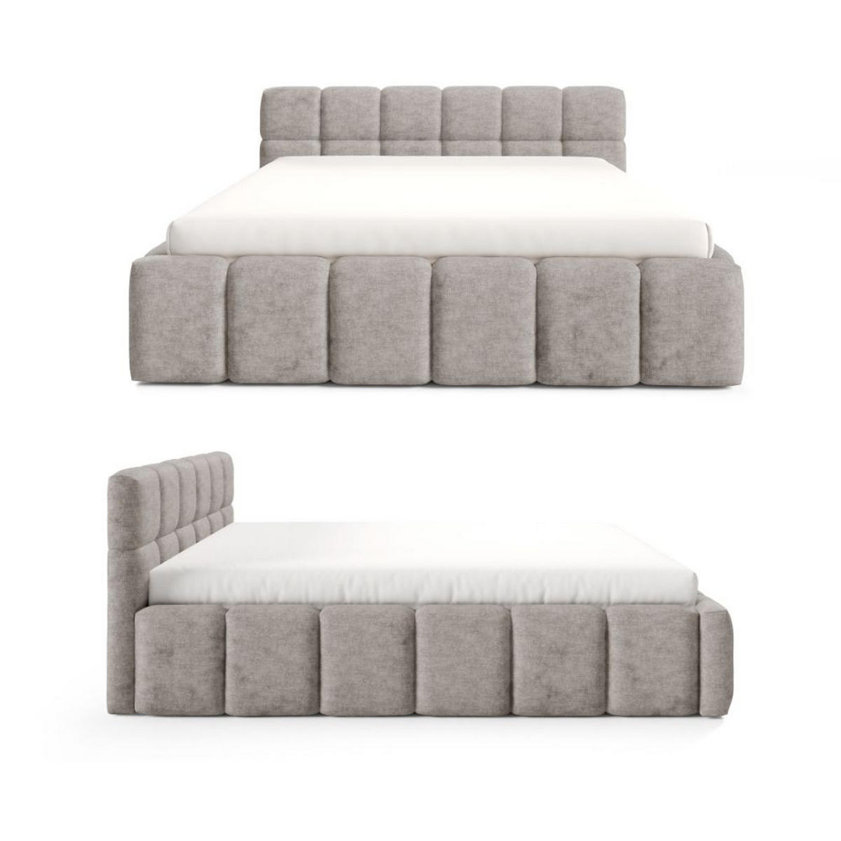 POLSTERBETT NUBO Medium 180x200 cm mit Bettkasten – PERFECT HARMONY 04 - Beige, Holz (180/200cm) - Dekori_Interiors