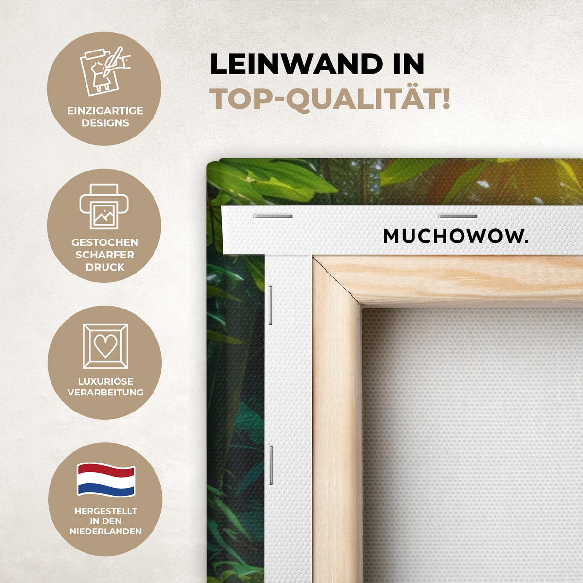 LEINWANDBILD Wasserfall - Dschungel - Sonne - Grün - Natur Wohnzimmer 120x80 cm - Grün, Textil (120/80cm) - MuchoWow