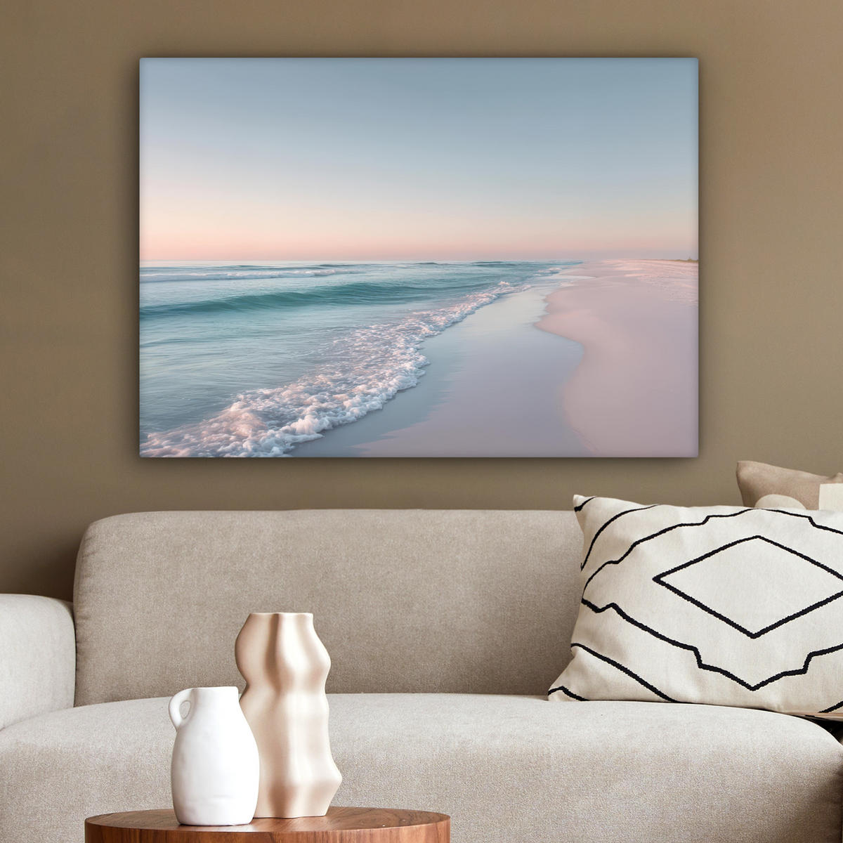 LEINWANDBILD Küstenlinie - Pastell - Wasser Wandbilder 80x60 cm - Pastellblau, Textil (80/60cm) - MuchoWow