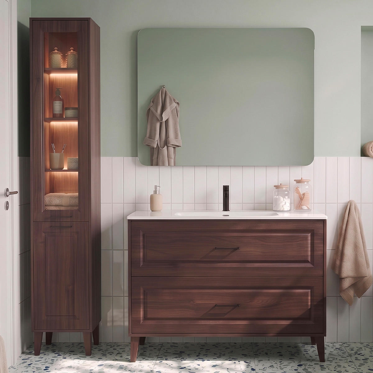 BADMÖBEL 120cm Moka 2er-Set Holz - Braun, Holzwerkstoff (120/82/46cm) - Petits-meubles