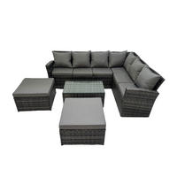 LOUNGEGARNITUR mit Couchtisch Sofa Polyrattan Dunkelgrau 8-Sitzer - Dunkelgrau/Grau, Glas/Kunststoff - Fimous