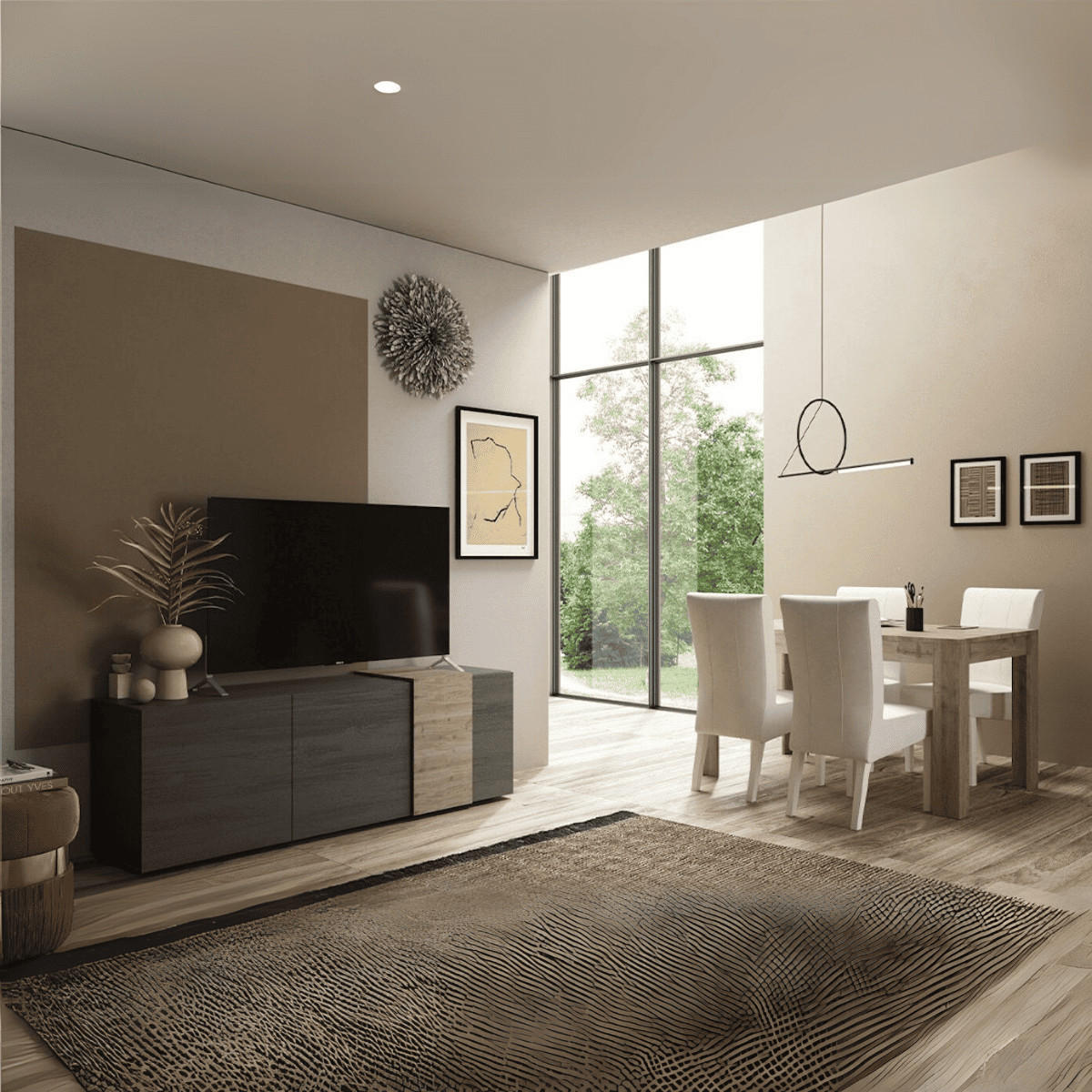 TV-MÖBEL 3 Schwingtüren Pluton - L181 cm - Apfelbaumfarben, Holzwerkstoff (44/57/181cm) - Calicosy