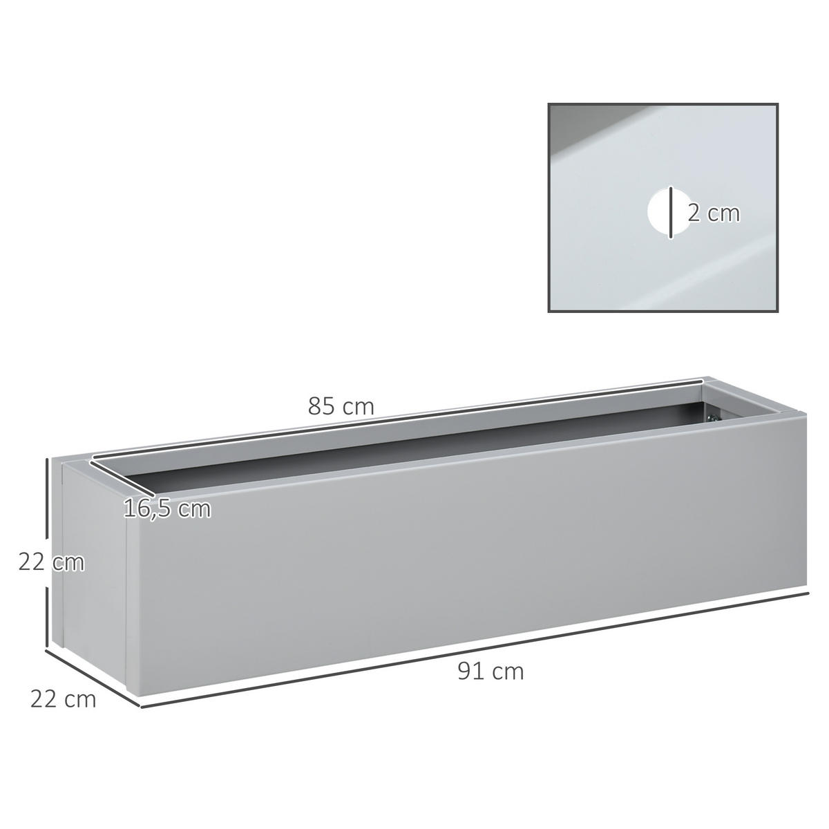 BLUMENKASTEN Pflanzkübel mit Entwässerungsloch, aus Stahl, für Balkon, Terrasse, Grau - Grau, Metall (22/22/91cm) - Outsunny