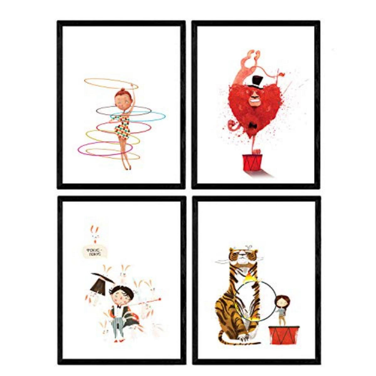 POSTER Set mit 4 Circus Tiger Clown Zauberer A3 Rahmenlos - Klar, Papier (29.7/3cm) - Nacnic