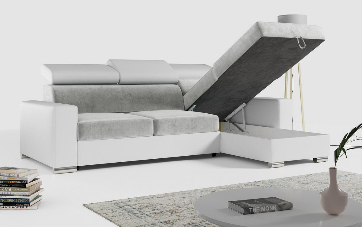 ECKSOFA FOX-L Hellgrau/Weiß - Silberfarben/Hellgrau, Kunststoff/Textil (242/168cm) - MKS