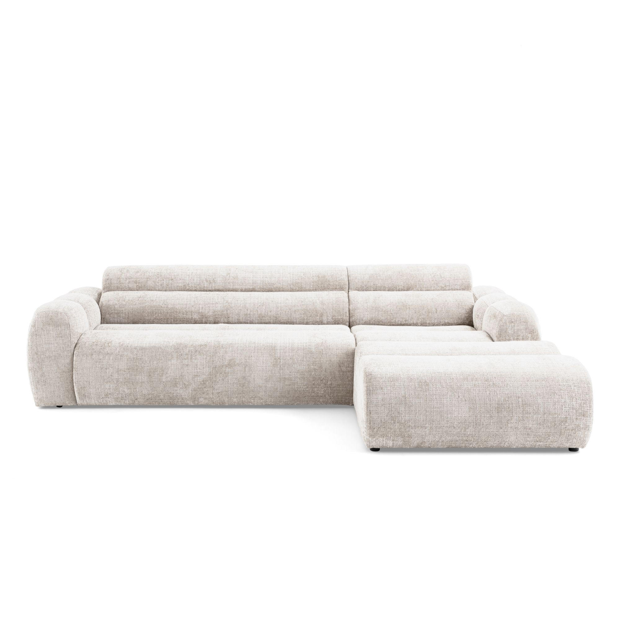 4-SITZER modulares Ecksofa VEER SET 1 Rechts, 298 x 175 cm, Chenille Webstoff Creme - Creme/Schwarz, Holz/Kunststoff (175/298cm) - Muffo