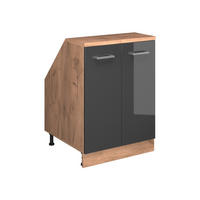 KUHINJSKI ORMAR ZA KOSINE KROVA R-Line Antracit visokog sjaja 60 cm s 2 vrata, korpus ormara dubine 60 cm - hrast medunac/crna visoki sjaj, drvni materijal (60/83.8/60cm) - Vicco