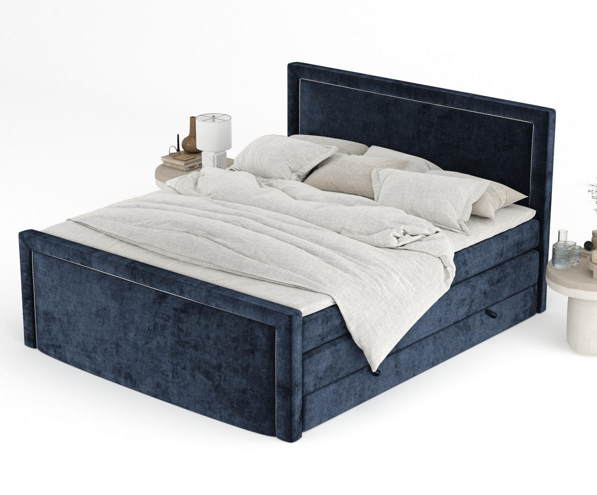 BOXSPRINGBETT Lavenda Marineblau 200/200 cm - Schwarz/Dunkelblau, Holz/Holzwerkstoff (200/200cm) - Maison de Reve