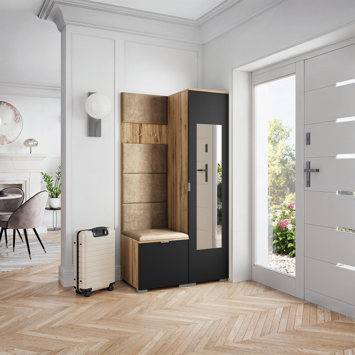 GARDEROBENSCHRANK VIRA 95/181/51 cm Modern Garderobe-Set Eiche Wotan - Beige/Eiche Wotan, Holzwerkstoff (95/181/51cm) - MASSENO