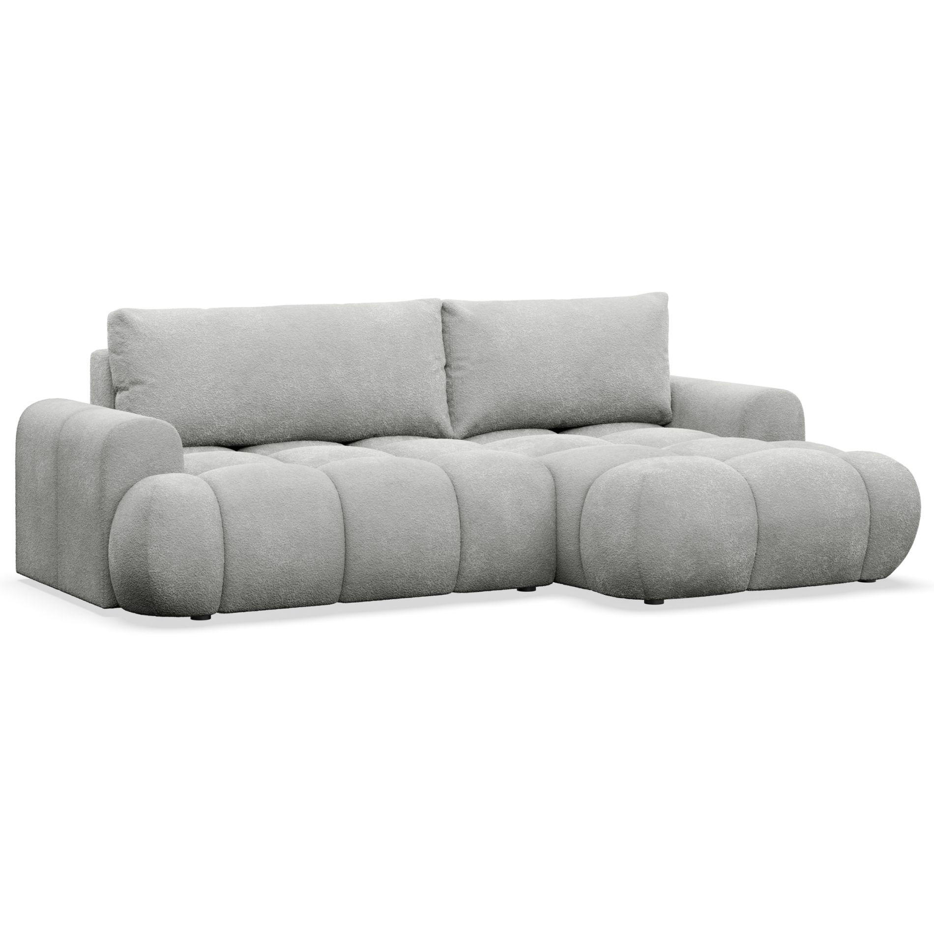 ECKSOFA Ombo Mini, Hellgrau Bouclé, rechtsseitig - Hellgrau/Schwarz, Kunststoff/Textil (256/155cm) - Selsey