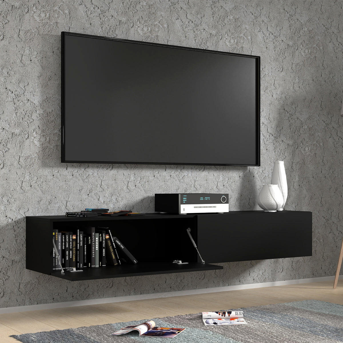 TV STOLÍK Bali Matná čierna - čierna, kompozitné drevo (180/30/40cm) - Petits-meubles
