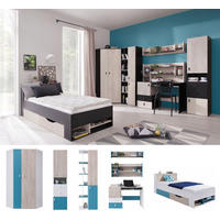 JUGENDZIMMER Space Set D mit Bett 90 x 200 - Weiß-Eiche-Türkis - Türkis/Eichefarben, Holzwerkstoff (90/190/90cm) - QMM TraumMöbel