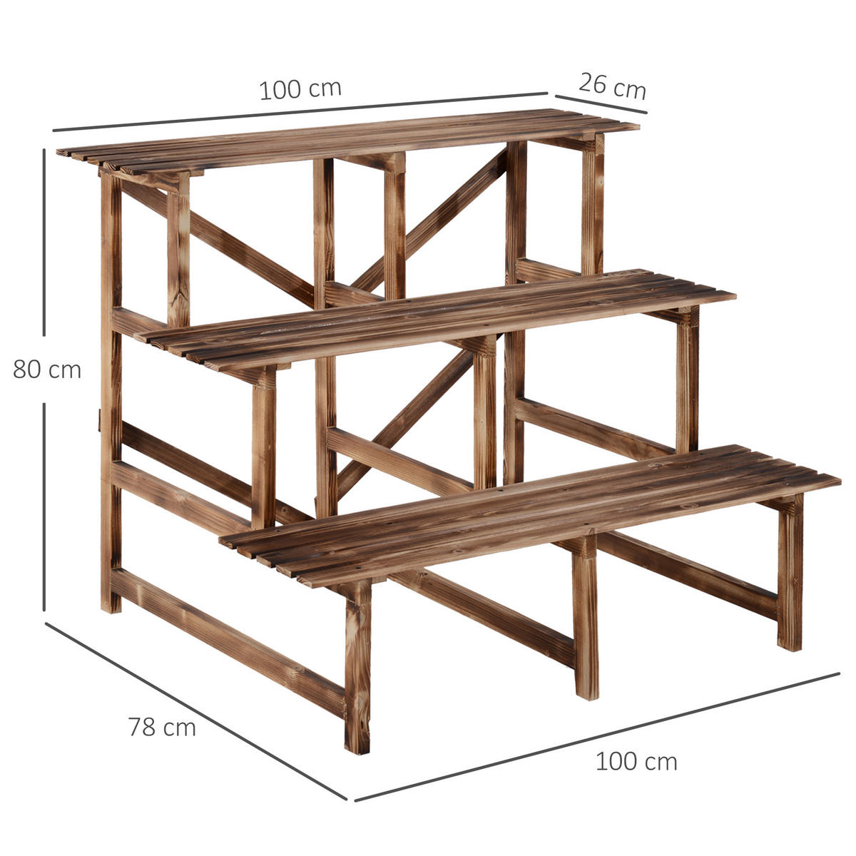 PFLANZENTREPPE, Blumenregal, Pflanzregal, 3 Stufen, Tannenholz, Naturholz - Fichtefarben, Holz (80/78/100cm) - Outsunny