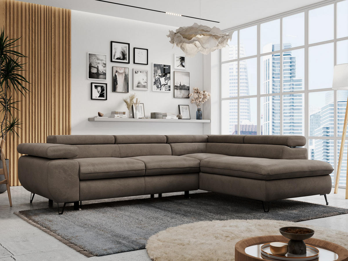 ECKSOFA PETER L Braun Velvet - Rechts Seite - Schwarz/Braun, Textil/Metall (273/208cm) - MKS