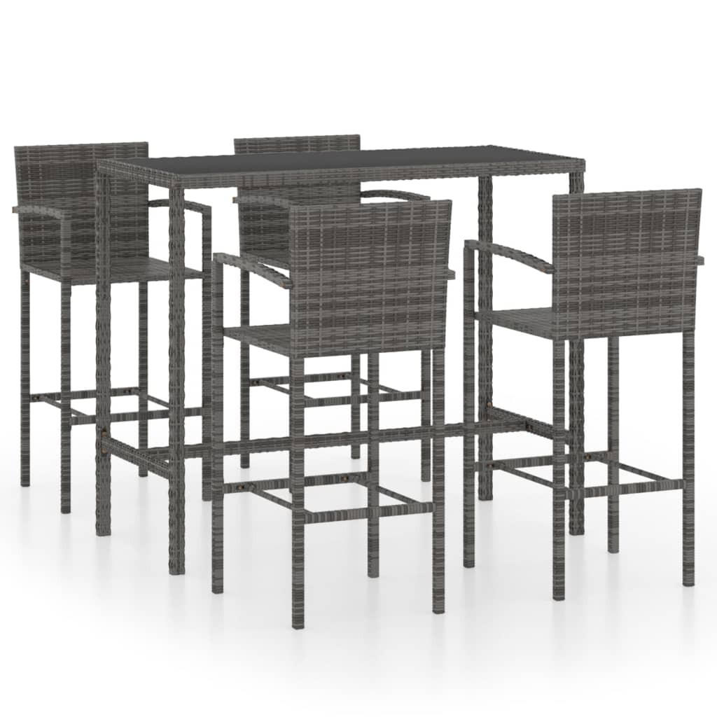GARTENBAR-SET 5-teilig Poly Rattan Grau - Grau, Kunststoff - vidaXL