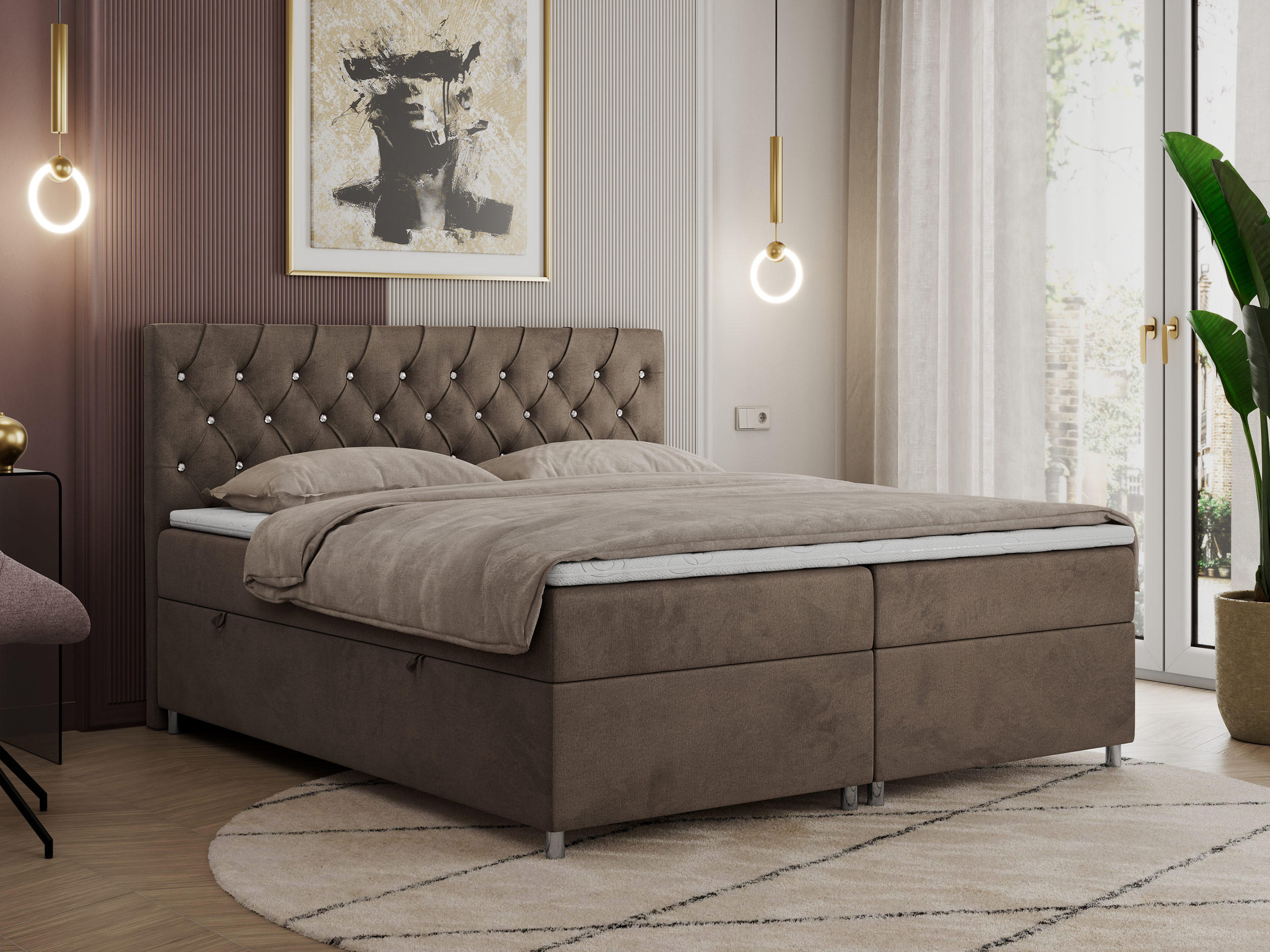 BOXBETT ROMA 120/200 - Braun Velvet - H3 - Braun, Holz/Textil (120/200cm)